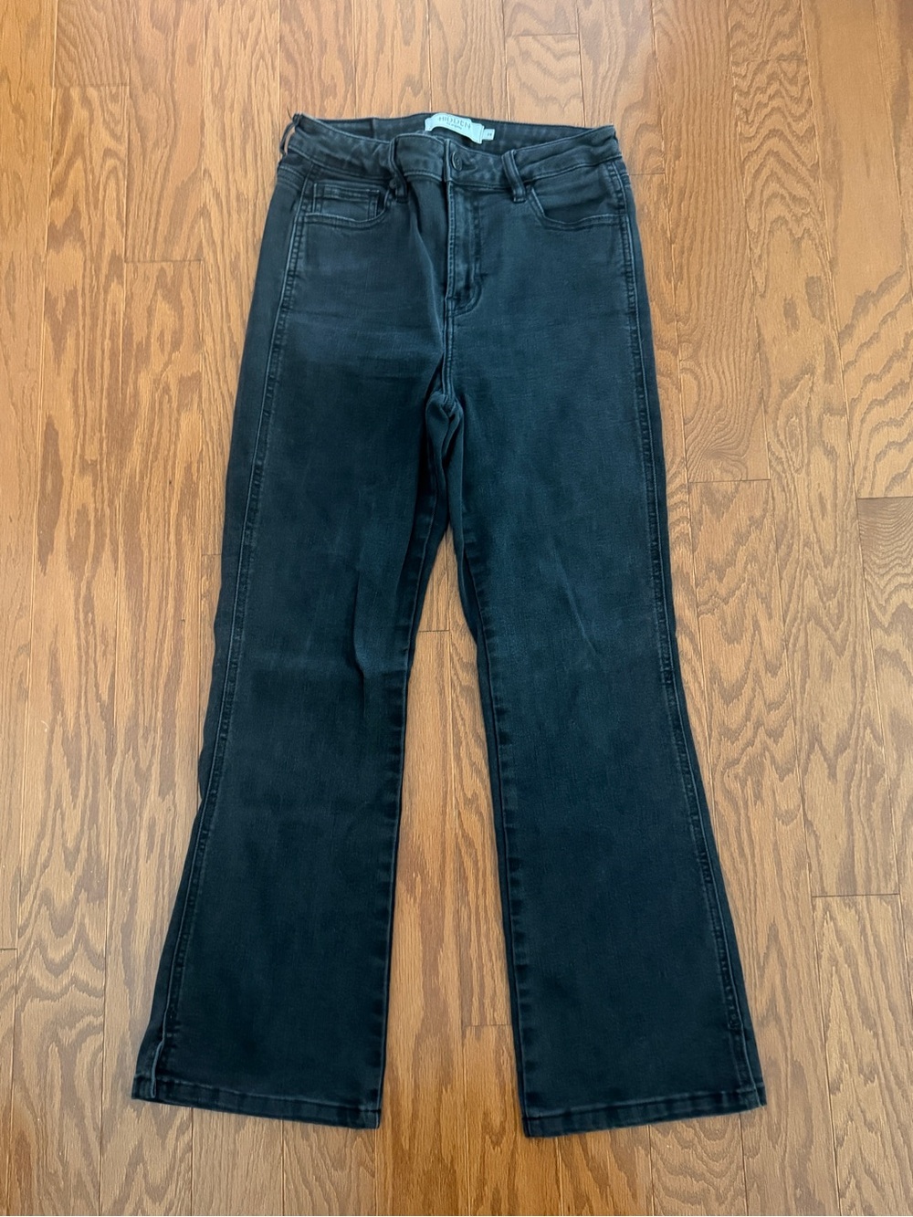 Hidden Washed Black Women's Flared Jeans with Slit on Leg